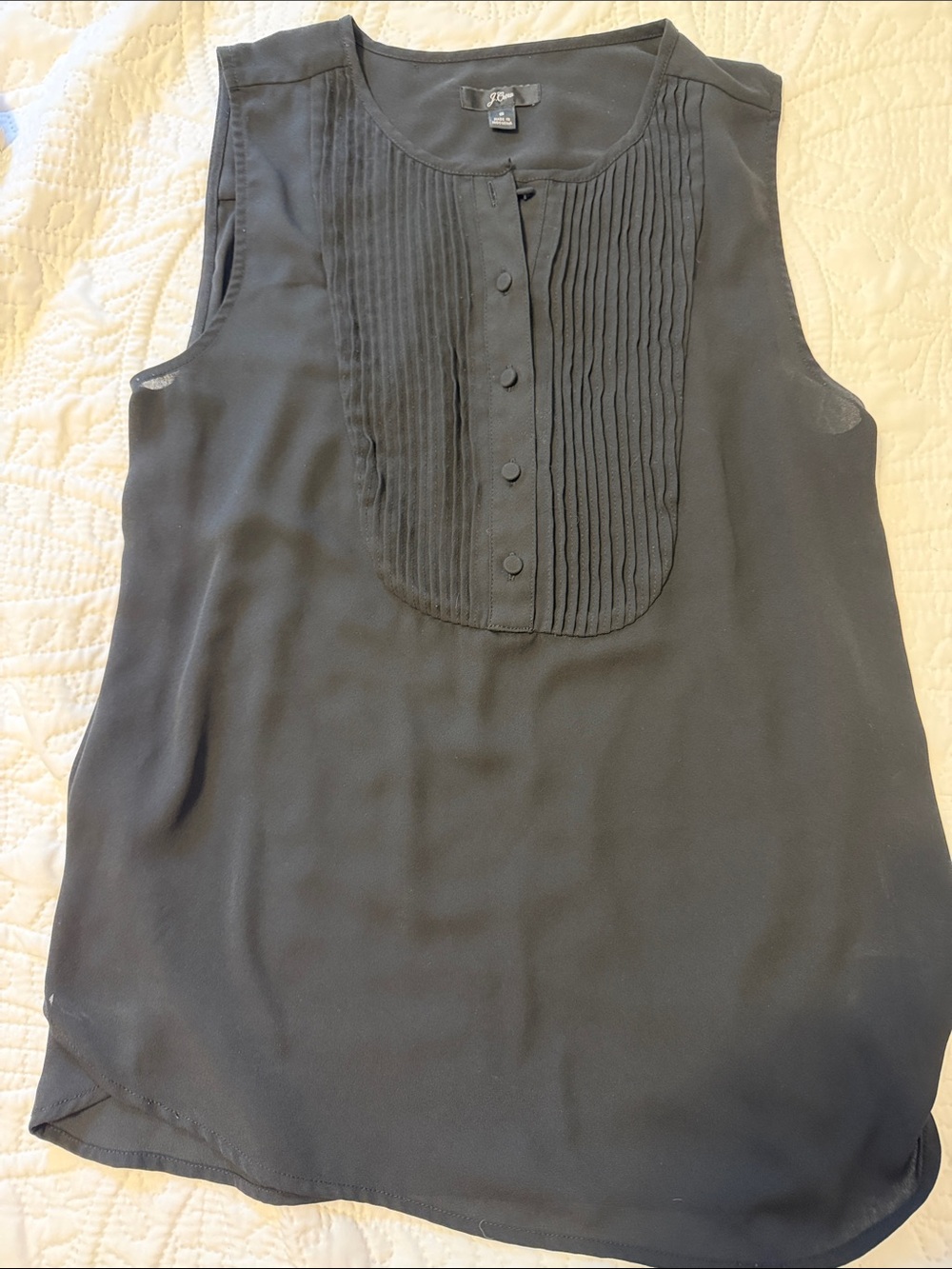 J. Crew Black Sleeveless Pintuck Bib Blouse